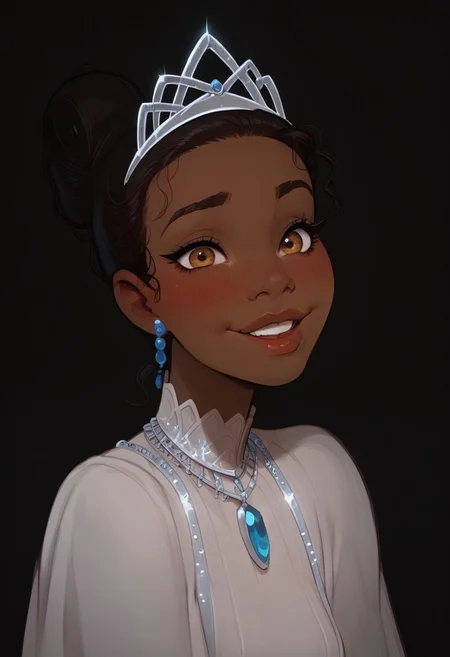 score_9, score_8_up, score_8. score_9, score_8_up, score_7_up, score_6_up, masterpiece, 4k, high quality, (best quality:1.1), ExpressiveH, close up
1girl, TianaXLP, hair bun, dark-skinned female, tiara, medium breasts, blushing, looking at viewer, smiling, g0dd3ss, white dress
green background