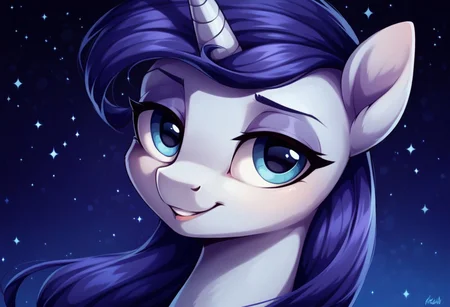 safe_pos, score_9,score_8_up,score_7_up,score_6_up,score_5_up,score_4_up,my little pony,((feral pony)),1girl,((solo)),(sexy),beautifully detailed,(detailed cute pony face),((detailed blue starry background:1.5)),((woman)),high angle,(cute smile:1),((up-close)) 1girl,((solo)),(sexy),
body lavender
mane and tail deep purple-blue
eyelids shiny purple-blue
eyebrows deep purple-blue
eyes moderately yellow
unicorn
Moonlight Raven
