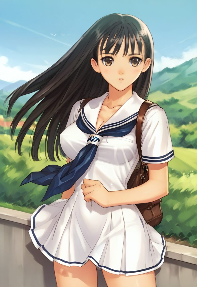 score_9, score_8_up, score_7_up, score_6_up, score_5_up, score_4_up, masterpiece, best quality, BREAK,
1girl, outdoors,  <lora:Asa_Mizushima_Sora_no_Iro_Mizu_no_Iro_Pony:1> asamizu, long hair, black hair female, large breasts, brown eyes, white school uniform, thigh,