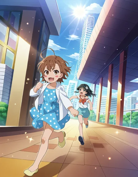 score_7_up, source_anime,
cityscape, full body, running, sunlight, light particles
BREAK
2girls, last order, brown hair, blush stickers, ahoge, child, :d, :3, looking at viewer,
sundress, blue dress, polka dot, white coat, open coat,
BREAK
2girls, saten ruiko
<lora:style_railgun-pony-v1.7:1>