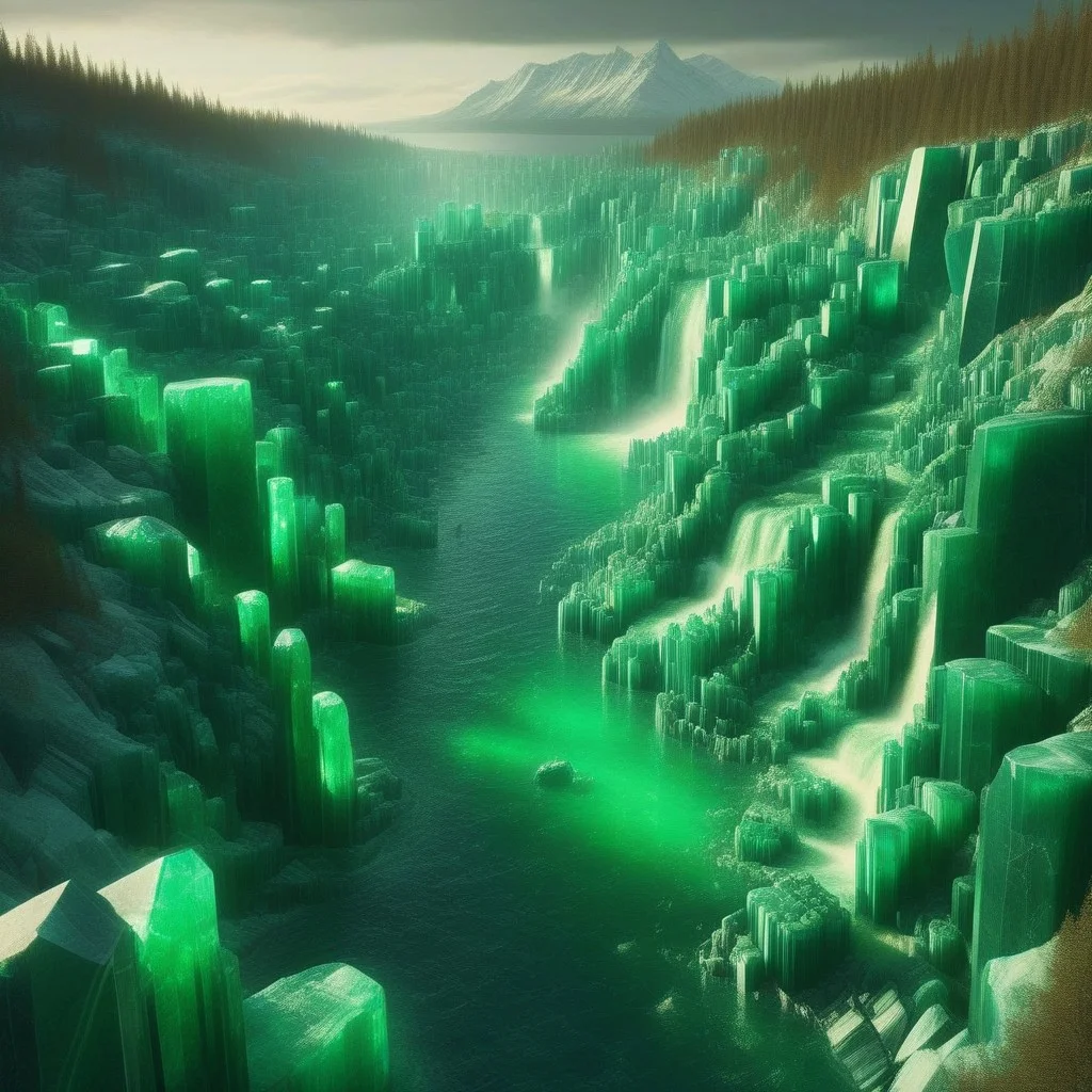 emeraldmorph, Liquid Marble Lake, Golden accents, aurora borealis?! a sea of cut emerald,