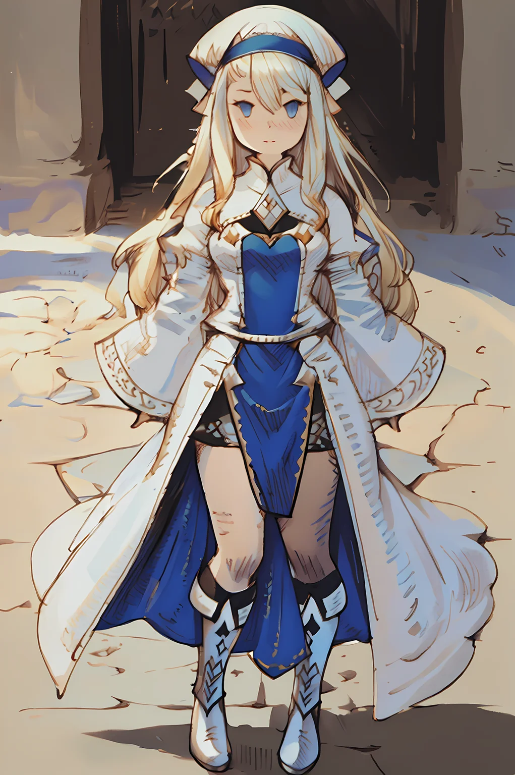 priestess \(goblin slayer!\),blue eyes,long hair, blonde hair,white headwear,white dress,frilled sleeves, blue pelvic curtain,(black shorts:0.9),thighhighs,white boots, priestess-shirt, (Bravely Default Style), blue eyes, <lora:pony\char\anime\priestess_goblin slayer_PONY_epoch-000020.safetensors>, <lora:styles\Akihiko_Yoshida_Chibi_clip_skip-000017.safetensors>, <lora:styles\BravelyDefault.safetensors>, <checkpoint:[Pony] prefectPonyXL_v10.safetensors>, <checkpoint:[SD15] Anime_Sketchink.safetensors>