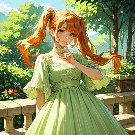 score_9, score_8_up, score_7_up,source_anime, 1girl, long dress, twintails, (rating_safe), finger to mouth, <lora:age_slider_v4:2>