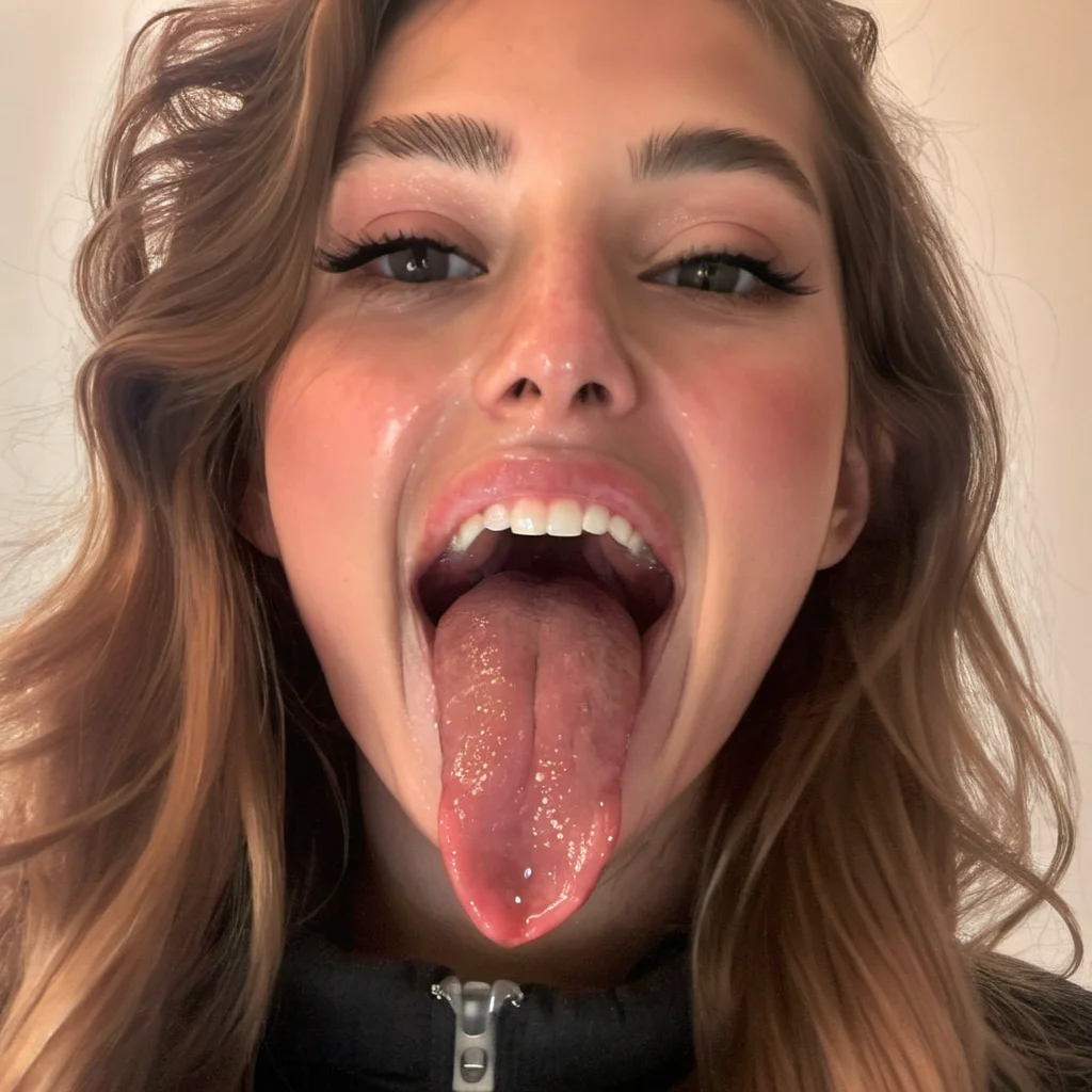 Portrait photo, ((iPhone, RAW)),Frontlit, (Super Long wet Tongue out),mouth wide open,(uvula), Front view, a stunning woman sticking her long perfect (pink tongue) out, <lora:concept_tongue_out_xl_1_standard_merger_57_80_04_06:0.75>