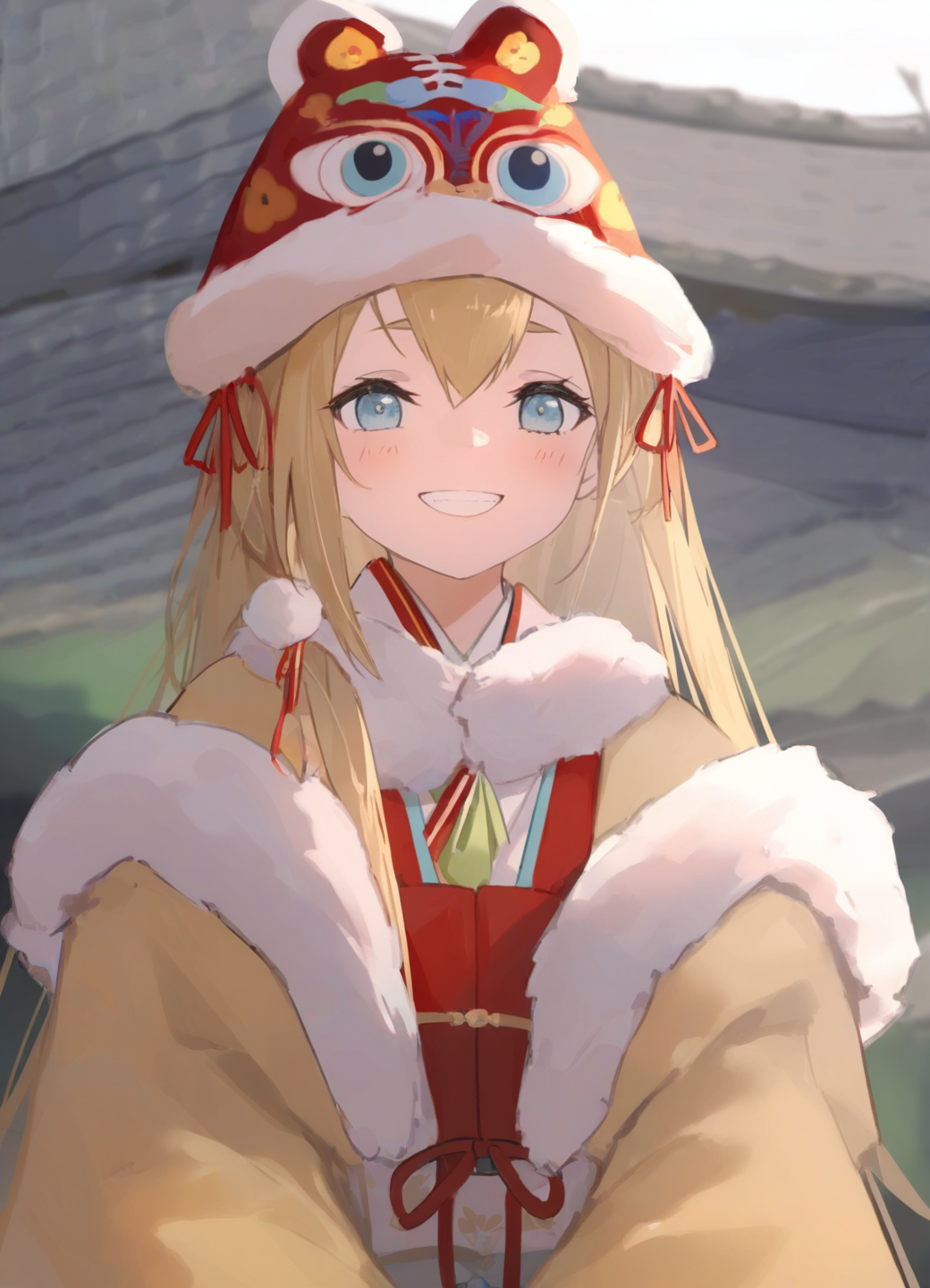 1girl,{mafuyu (chibi21)},{{rurudo,gusha s,hiro (dismaless),wlop,yoneyama mai,mikami mika}},[[murata range]],
masterpiece,masterpiece,best quality,newest,highres,absurdres,
<lora:Hutou_Hat Noob:1>,hat,hutou hat,tiger hat,red hat,fur_trim,light blush,(slight smile),animal ears,