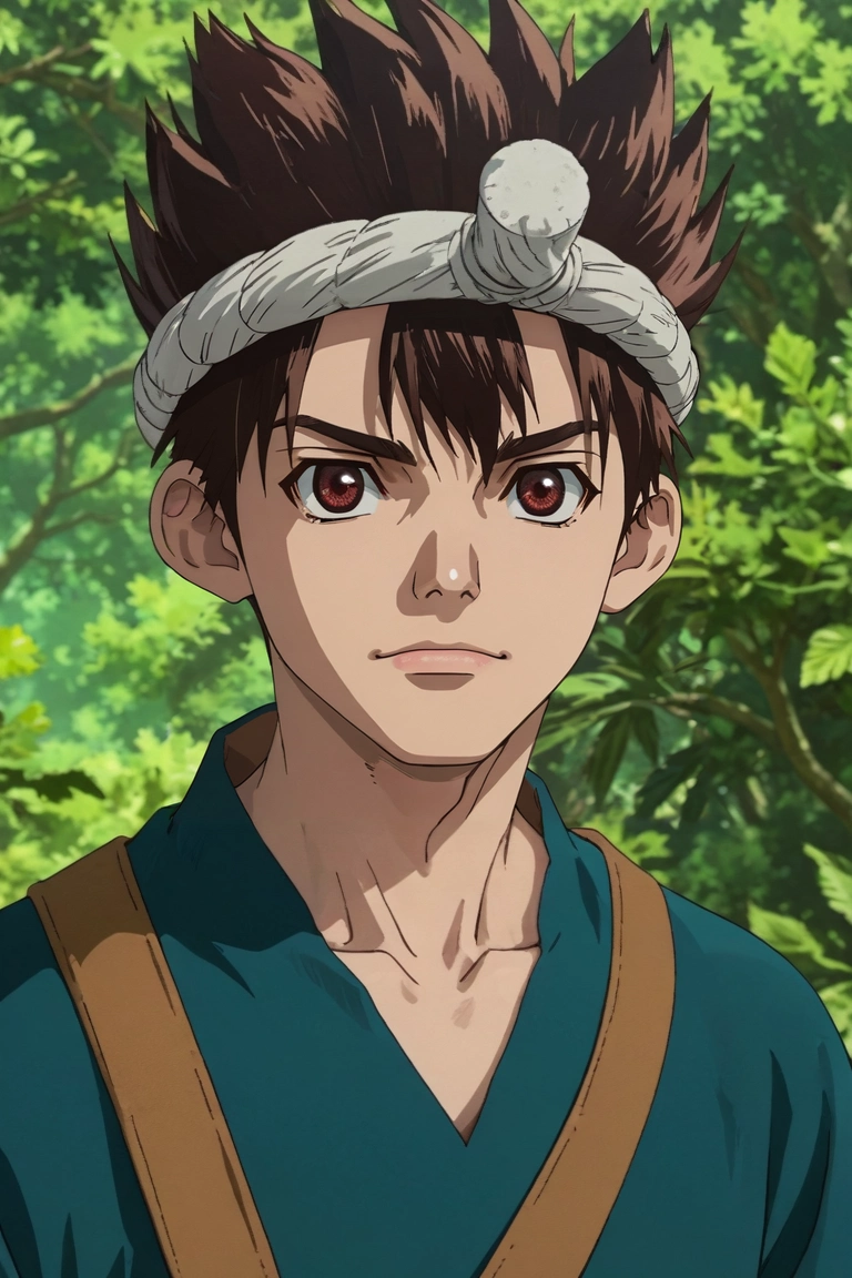 score_9, score_8_up, score_7_up, source_anime, rating_safe, , (3d:0.4), , , 1boy, solo, male focus, <lora:chrome_dr_stone_pony:0.9>, chrome_dr_stone, brown hair, brown eyes, short hair, spiked hair, headband, , , <lora:sdxl_lightning_8step_lora:1>