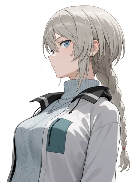 masterpiece,best quality,newest,
1girl,solo,
<lora:ADELAIDE_BLUTHAUSEN_ilxl_v1.0:1>,a_bluthausen,grey hair,blue eyes,braided ponytail,
s_nase,necklace,white jacket,long sleeves,turtleneck sweater,
<lora:Fixhands_anime_bdsqlsz_V1:1>,looking_at_viewer,upper_body,face_focus,dynamic_angle,cinematic_angle,white_background,simple_background,profile,expressionless,