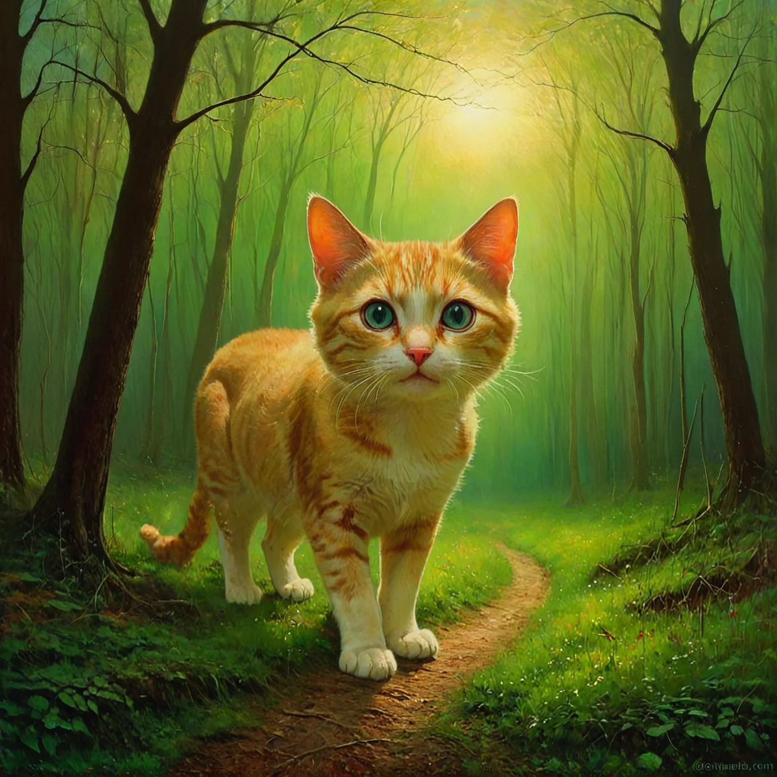 A painting of a cat emerging from a forest glen.
<lora:Tonalism01b_CE_XL_300-OT:0.8> tnlsmCE_style