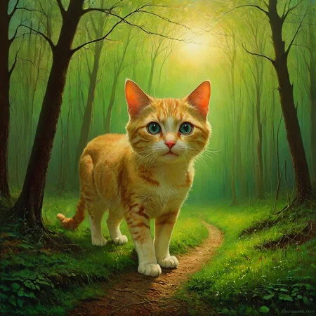 A painting of a cat emerging from a forest glen.

<lora:Tonalism01b_CE_XL_300-OT:0.8> tnlsmCE_style