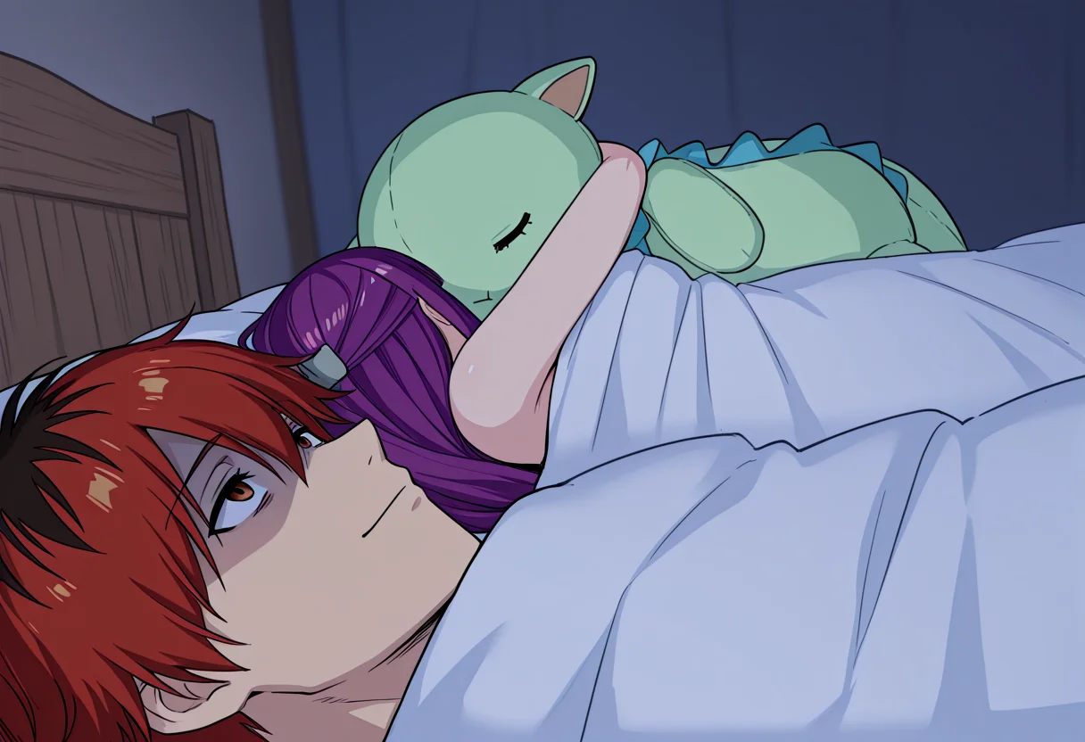 (masterpiece, best quality, amazing quality), absurdres, very awa, 500_dollar_four_foot_tall_mareep, 1girl, 1boy, under covers,
BREAK
fern \(sousou no frieren\), sleeping, hugging object, stuffed toy
BREAK
stark \(sousou no frieren\), smile, looking up, partially shaded face,
<lora:500_dollar_four_foot_tall_mareep_meme:1>