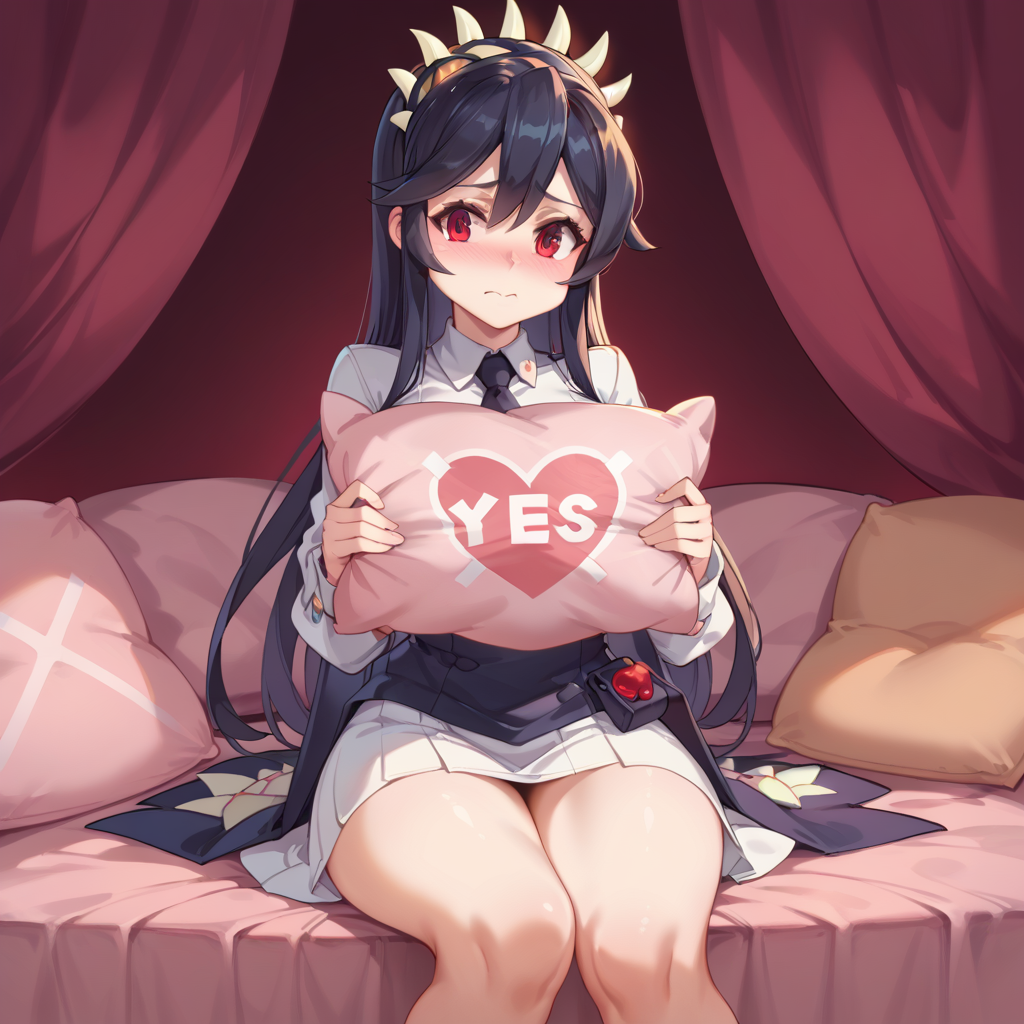 core_9, score_8_up, score_7_up, best quality, masterpiece, source_anime zPDXL2 BREAK, blush, embarrassed ,filia_\(skullgirls\)
 yes-pillow, yes-no pillow heart, pink pillow, pillow<lora:yes-no_pillow:1>