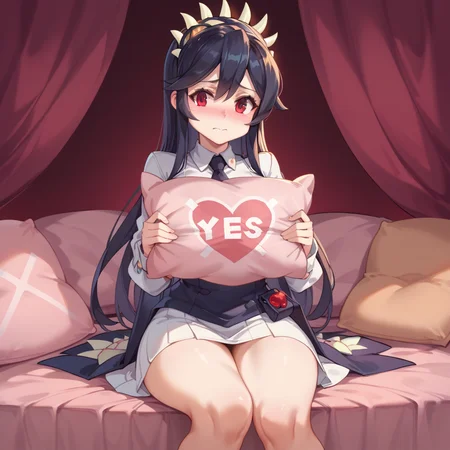 core_9, score_8_up, score_7_up, best quality, masterpiece, source_anime zPDXL2 BREAK, blush, embarrassed ,filia_\(skullgirls\)
 yes-pillow, yes-no pillow heart, pink pillow, pillow<lora:yes-no_pillow:1>