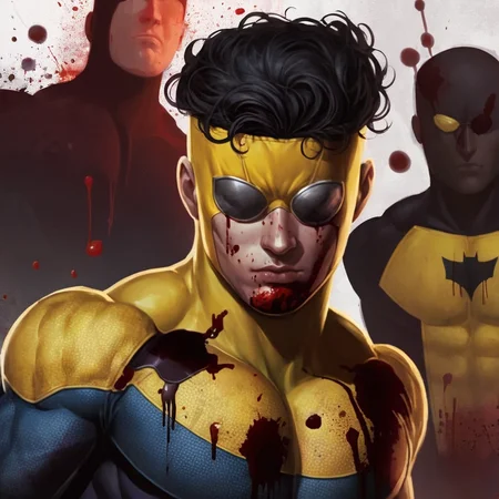concept art of  <lora:Invincible:2>
Invincible a close up of a blackhair man with a bloody face and a yellow superhero costume and black hair and wounded body, digital artwork, illustrative, painterly, matte painting, highly detailed