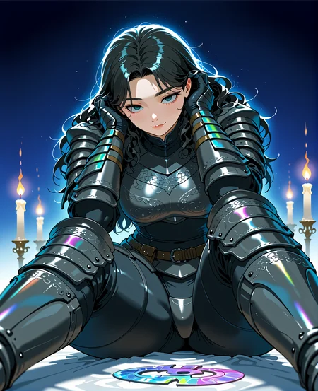 PonyScores7, source_anime, ah1, <lora:natsumi_style:0.5>, <lora:by_usakun-pony:0.4> by usakun, <lora:Akina_Bbw_Style_-_PonyXL:0.2> AkinBw
BREAK 1girl, (curly hair), long hair, (black hair:1.3), mature female, (parted hair:1.7), (round face:1.2), (thick eyebrows:1.5), (curvy), round-chin, (greenish hazel eyes), caucasian, (downturned eyes:1.4), (plump face), messy hair, <lora:Round_face:0.1>, <lora:ETO_OCPonyXL:0.5> eto_oc, skindentation, (plump), thick thighs, wide hips, busty, voluptuous, kinky curls, lips, <lora:venus body PonyXL:0.4>, (fear, smile), (Lying on a field of flowers, hands intertwined behind the head, feeling relaxed), (romantic string lights truffles candlelight scenic overlook romantic picnic in the park diamond rings writing love poems), looking at viewer, (<lora:Some_Kind_of_Iridescent_Damascus_Steel_XL:0.8> Iridescent Damascus, (iridescent damascus armor:1.7), <lora:Terraformars:0.1> terraformarsmoviebodysuit, iridescent damascus armored bodysuit, boobplate, shoulder pads, wrist guards, gloves, utility belt, belt pouch, hip armor, crotch plate, thigh armor, knee pads, shin guards, armored shoes)
BREAK <lora:xl_more_art-full_v1:0.2>, <lora:shinyskin2:0.2> glistening skin, <lora:aesthetic_anime_v1s:0.2>, <lora:Expressive_H:0.2> Expressiveh, <lora:hairdetailpxl:0.2> hairdetailpxl, <lora:EpicF4nta5yXL:0.2>, <lora:detailxl:0.2> detailxl, <lora:Fant5yP0ny:0.2>, best quality, amazing quality, best aesthetic, absurdres, <lora:expressive eyes:0.2> expressive eyes, <lora:eyedetailpxl:0.2> eyedetailpxl, illustration, Volumetric_Lighting, ultra-detailed, very aesthetic, intricate details, 8k, masterpiece, best_quality
BREAK (Eye-level angle view medium Close shot (focus on head))
BREAK <lora:Eyes_High_Definition:0.3> EyesHD, Stable_Yogis_PDXL_Positives, AS-Adult, <lora:Complicated fantasy portrait - XL Pony V2.0:0.4>, bad-hands-5