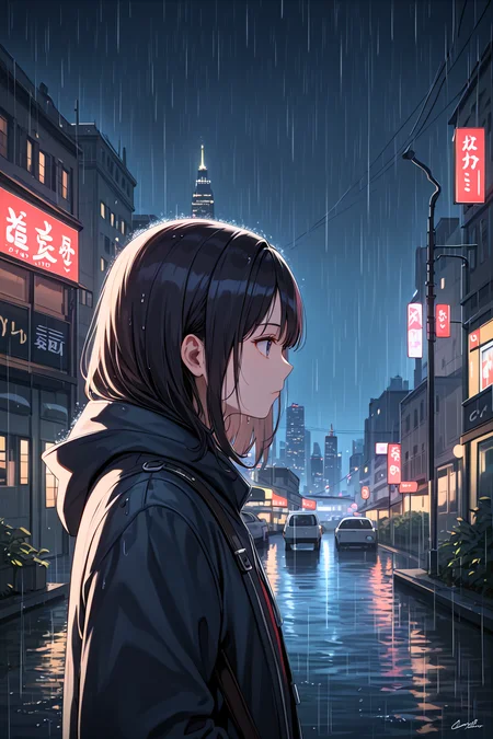score_9, best quality,
1girl,city,rain,expressionless,from side,night,illumination