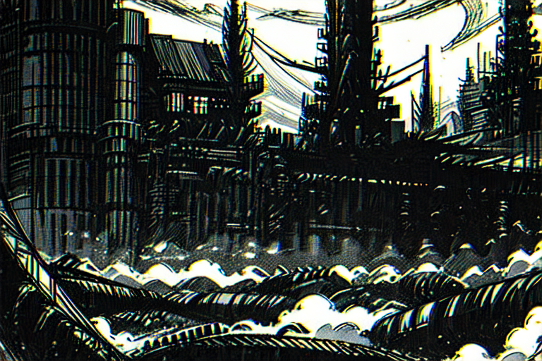highly insanely detailed, masterpiece, top quality, best quality, highres, 4k, 8k, RAW photo, (very aesthetic, beautiful and aesthetic),  
tsutomu nihei,nihei_tsutomu,blame!,blame gakuen!,abara,TNstyle,sidonia_no_kishi,(megastructure in background,giant room),tentacles,dome,lantern,star \(sky\),starry sky,machinery,fence,bridge,light particles,walkway,clouds,drainpipe,ventilation fan,ventilation shaft,dark background,no human,vast scenery,perspective,cyberpunk, 
<lora:ABARA:0.8>, 
(1girl:1.3), 
solo focus, 
rural school,red and white background,âââ