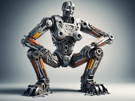 a robot made out of tools, dramatic pose <lora:tools-world-morph:0.8>