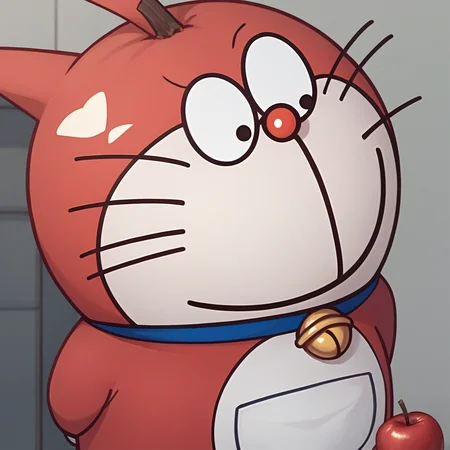 score_9_up, score_8_up, score_7_up, score_6_up, DoraemonStare, daraemon, alternate costume,
red apple,
looking at viewer, upper body, smile, <lora:DoraemonStareXL_Pony:1.1>, masterpiece, newest, absurdres