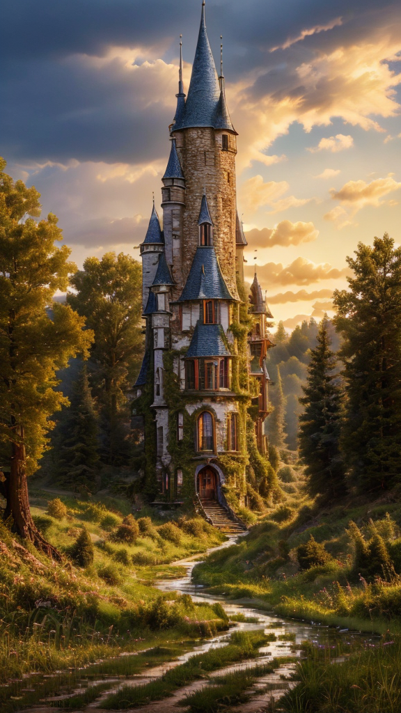 realistic analog photo, award winning photo,
 <lora:Wizard_Tower:0.75> witow, castle, cloud, cloudy sky, grass, no humans, scenery, sky, tower, tree, <lora:Fantasy_Mountains:0.75> fanmou, footprints, forest, grass, nature, no humans, outdoors, sky, tree,
RAW, highres, 8k, uhd, High Dynamic Range, tonemapping, crisp details,