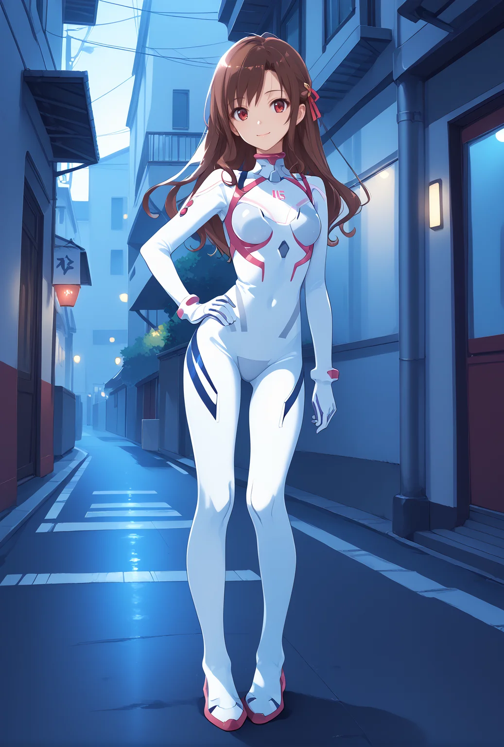 score_9, score_8_up, score_7_up, score_6_up, score_5_up, score_4_up,anime source
ensemble style, aoi(ensemble), red eyes, brown hair, hair ribbon, long hair,smile,
Evasuit08, white bodysuit,full body, pink color,
street,night,hand on own hip, <lora:AoiXLPony:1>,<lora:Eva08XLPony:1>