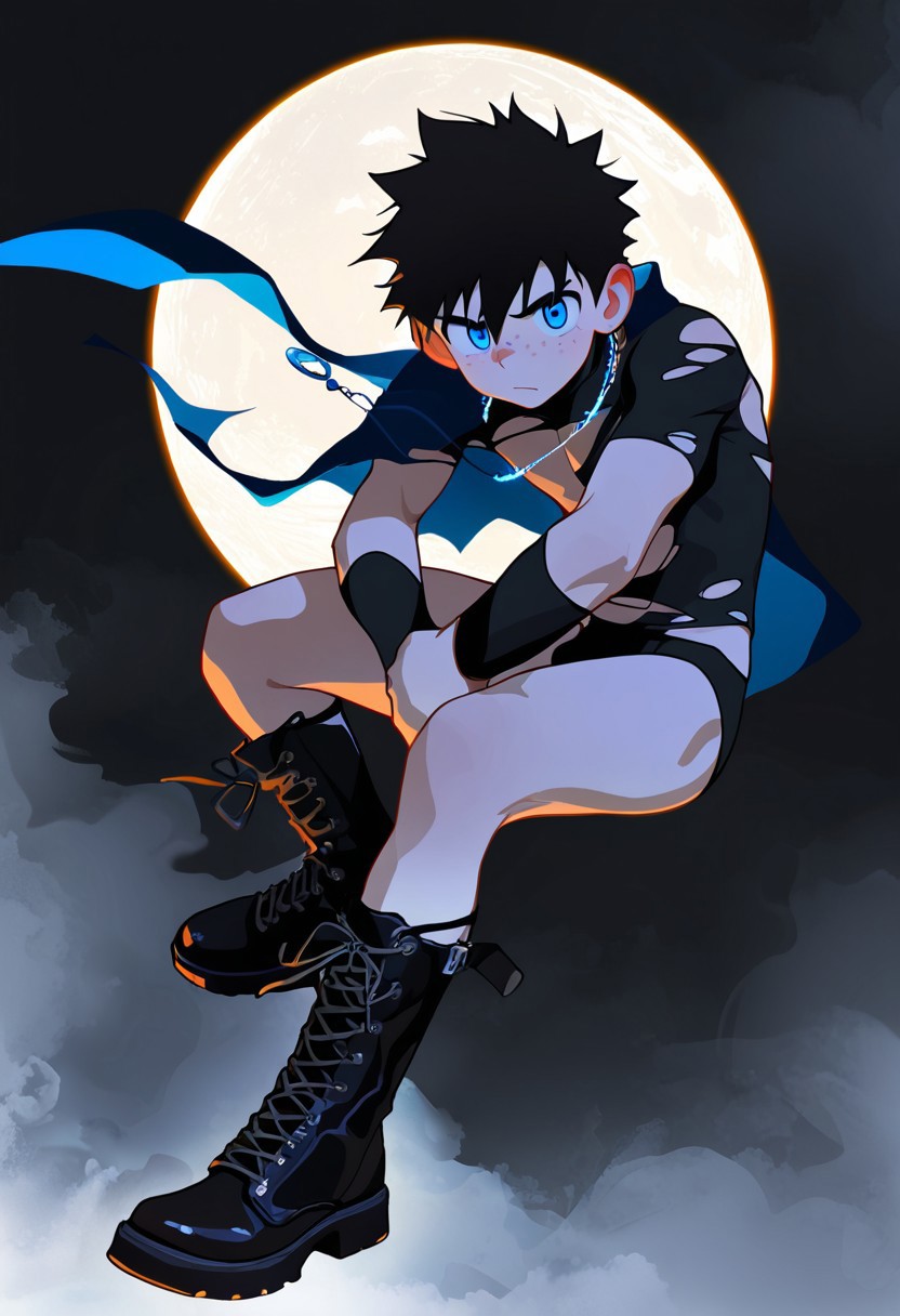 masterpiece, best quality, amazing quality, very aesthetic, absurdres, newest, 1boy, male focus, 21 years  old,  full body, head to toe, dynamic pose, blue eyes, eyeshd, torn suit, black speedo, knee high lace up boots, necklace, highly detailed eyes, from the side,  confident, serious, abstract background, dark, light, fog, masterpiece, best quality, amazing quality, very aesthetic, absurdres, newest, volumetric lighting,
 freckles, muscular, <lora:Bree_Style:0.65> breeze_style, breeze style,  beitemian style, no-lineart style, big eye background,