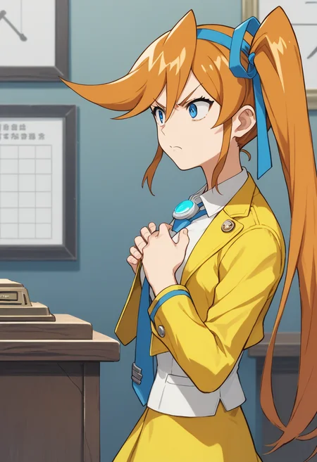 score_9, score_8, score_7, source_anime,
anime, official art,
rating_general,
<lora:athena-ponyxl-000008:1> aacykes, hair ribbon, side ponytail,
necktie, yellow jacket, yellow skirt,
1girl, solo, hand on own chest, determined, courtroom, from side