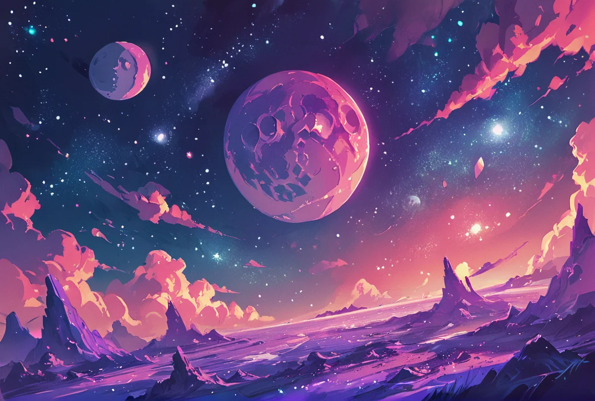 score_9.score_8_up,score_7_up,
<lora:space_backround-pony-8:0.6>,
space_backround,
, scenery, star (sky), sky, moon, cloud, starry sky,sunset.purple theme,strong colors