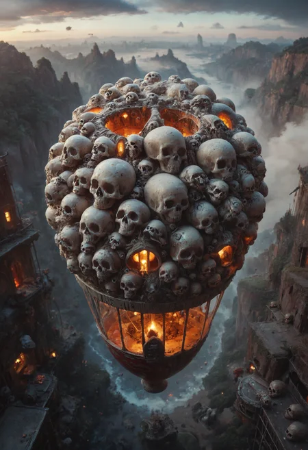 embedding:lazyup7, slimes_skullwm, hot air balloon made of skulls, above clouds, sky, clouds <lora:Challenge_Winnifier_2025-04:0> <lora:SlimesSkullWM:1>