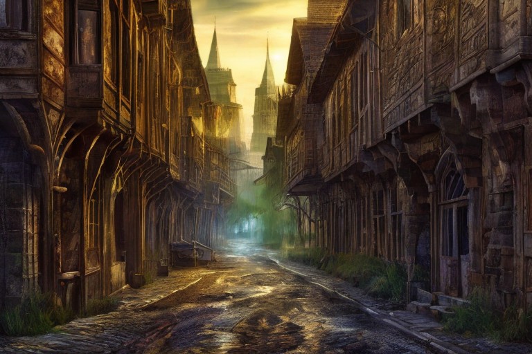 RAW photo, (masterpiece:1.3), subsurface scattering, heavy shadow, (high quality:1.4), (intricate, high detail:1.2), professional photography, HDR, High Dynamic Range, realistic, ultra realistic, photorealistic, high resolution, film photography, ambient lighting, atmospheric effects, <lora:detail_slider_v4:2>, OverallDetail,, epiCPhoto <lora:FantasySlums:1>, animal, bare tree, building, city, fanslu, fantasy, multiple boys, outdoors, painting \(medium\), road, scenery, sky, tree
