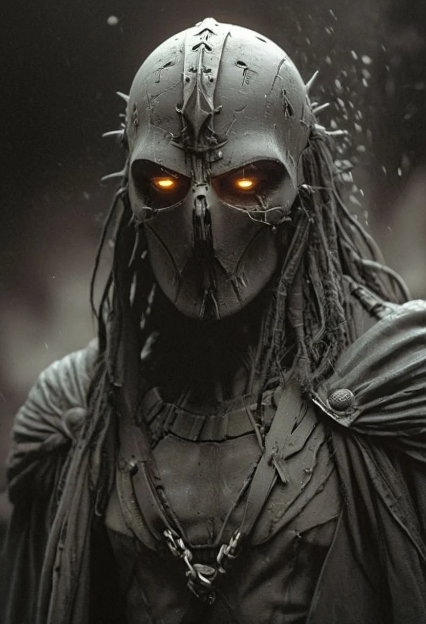 a beautiful wired-cyborg 80s Sci-fi Ranger Styled Noir hero in outworn leather and Linen parka with high collar bleaked red linen scarf and cape with Sword and a shield resembling a Large QR-Code in fight stance, translucent dark-amber made of grignani lines, a giant boss, volumetric lighting, ultra detailed, deep blacks, atmospheric haze, falling apps and icons, falling particles, dust, dusty medieval road background, atmospheric haze, Film grain, cinematic film still, shallow depth of field, highly detailed, high budget, cinemascope, moody, epic, OverallDetail, gorgeous, 2000s vintage RAW photo, photorealistic, candid camera, color graded cinematic, eye catchlights, atmospheric lighting, skin pores, imperfections, natural, shallow dof,