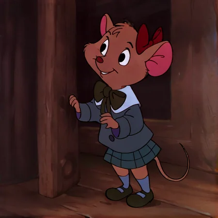 hi res, best quality, solo, female, (source_cartoon), Score_9, score_8, score_7, (masterpiece), best anatomy, small body, young, petite, short, <lora:Olivia_f:1>, animal nose, bow, brown fur, furry, hair bow, mouse ears, mouse tail, olivia_f, retro artstyle, smile, pleated skirt, coat, bowtie, shoes, standing, black eyes, buck teeth