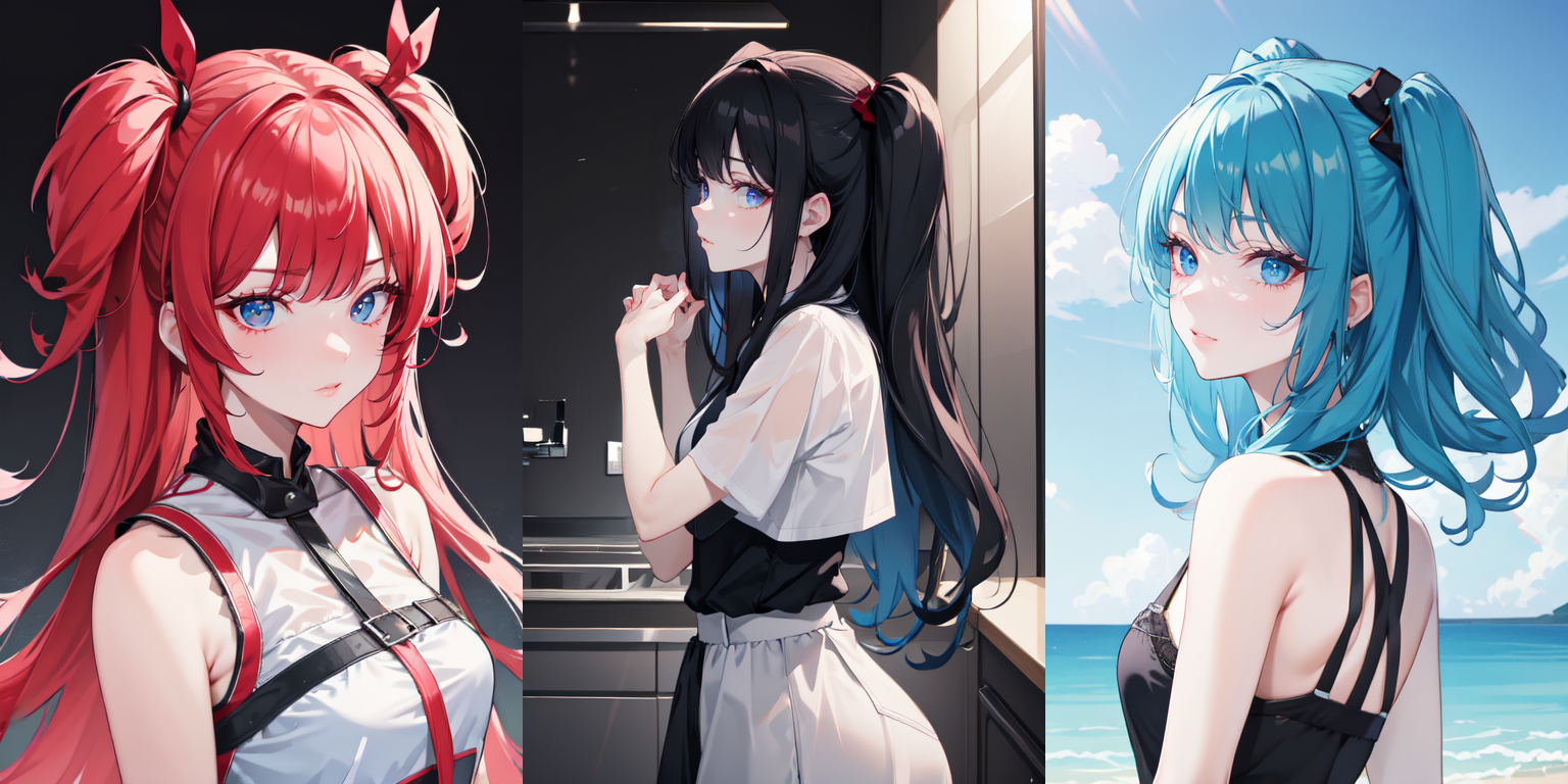 highly insanely detailed, masterpiece, top quality, best quality, highres, 4k, 8k, RAW photo, (very aesthetic, beautiful and aesthetic), two side up, 
__lazy-wildcards/dataset/background-color__, 
<lora:two_side_up-1.0:0.8>âââ