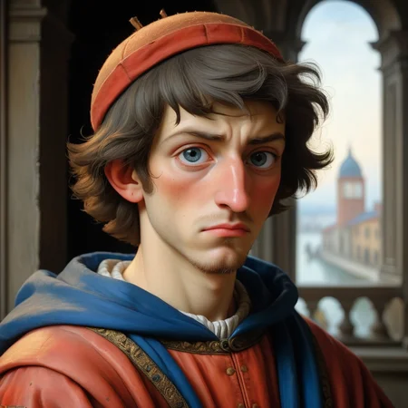 [renaissance art by Filippino Lippi: Ambrosius Benson: Duccio:11], Bardcore, Aspiring Preppy (TARDIS:1.1) , covered in Paint, hyper detailed, Foggy, Realistic, dramatic lighting, Amaro, "A single tear falls, an universe of emotions contained within, a testament to the human heart.", Pixabay