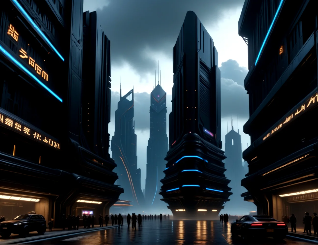 score_9, score_8_up, score_7_up,
<lora:Dystopian_Future_(Architecture)_(SDXL)_(AD):1> Dystopian Future, monumental architecture, architecture, city, cityscape, scenery, building, skyscraper, future, scifi, science fiction,
8K, In'ei, chiaroscuro, rim lighting, perfect depth of field shot, beautiful, sharp focus, crisp details, subsurface scattering and reflections, god rays, ray tracing,
idealized city, wide boulevards, busy city center, large plazas, plazas, photographic anime clouds and haze, dark rainy overcast skies, black clouds, abysmal haze, photographic realism, buildings, skyscrapers, metropolis, 8K CGI render, oppressive scale of architecture, black titanium, science fiction masterpiece, river,
BREAK zPDXL, zPDXLxxx, <lora:sdxl_lightning_8step_lora:0.4> <lora:detailed_notrigger:0.5>