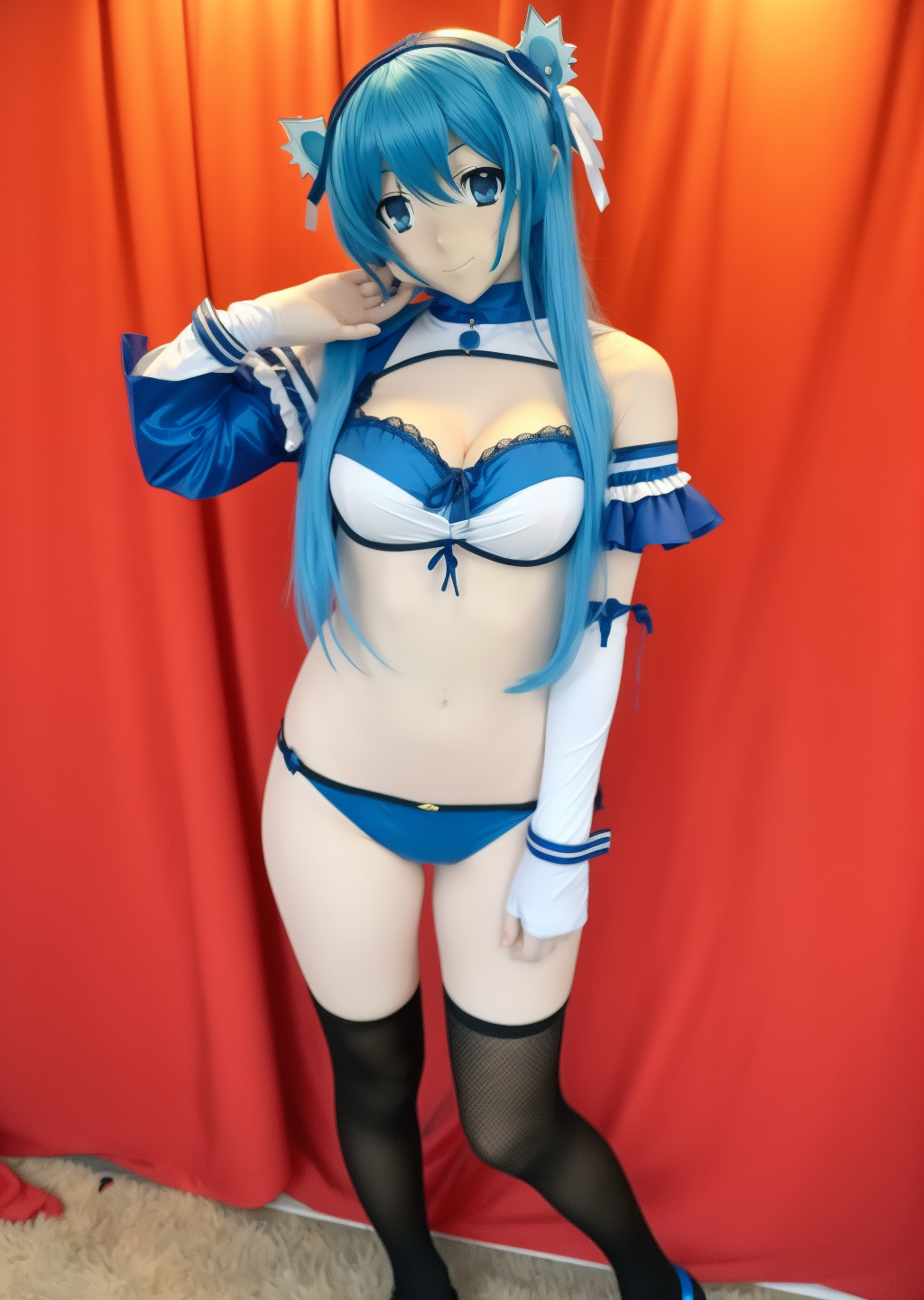 Animegao with blue hair sexy outfit