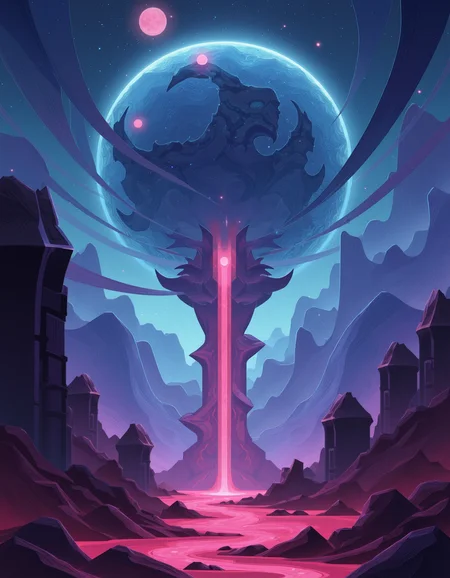 a cool image of an impossible landspace with some nice depth of field and dramatic colors <lora:afkArenaFlux:1> 2d, afkArenaStyle style