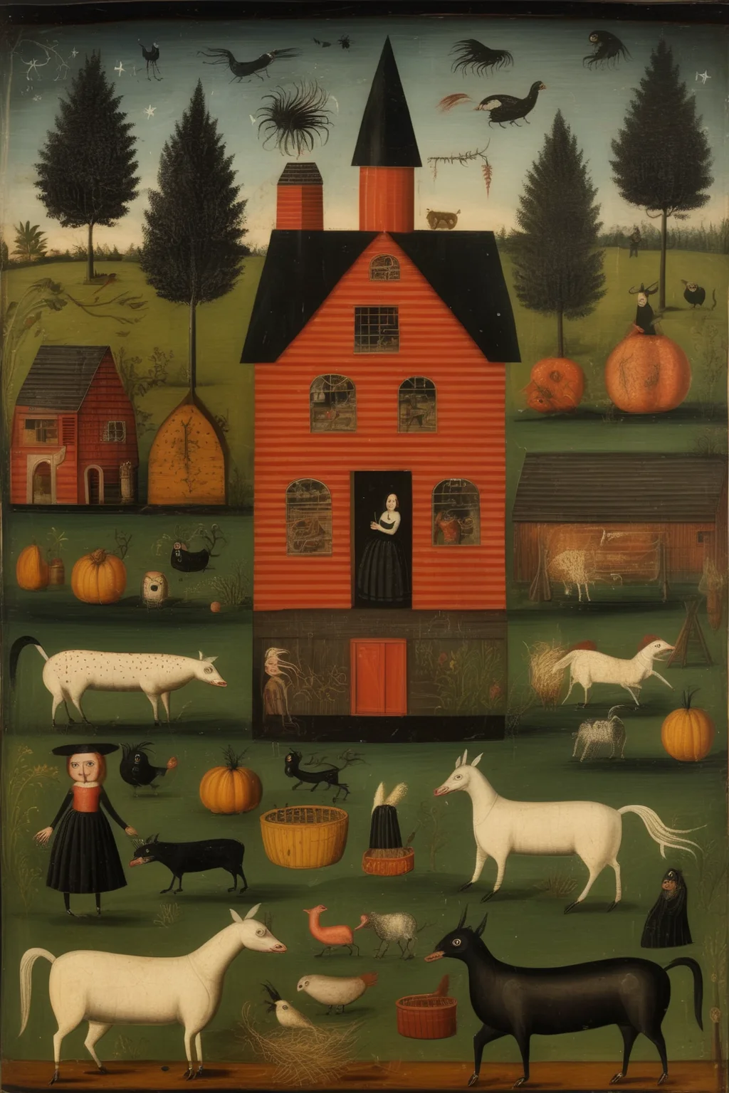 <lora:Folk Art:1>Folk Art - 19th century folk art of farm like and witch craft supersitions