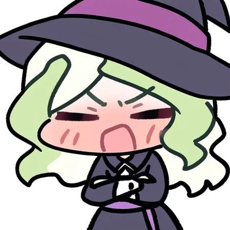 by: Miratsu 169 (masterpiece,best quality,absurdres:1.2), vibrant,highly detailed, 1girl, solo,
diana cavendish, chibi, big head, angry, cowboy shot,closed eyes, open mouth, full-face blush,
witch hat, floating head,
<lora:miratsu_noob:1>, simple background, white background,