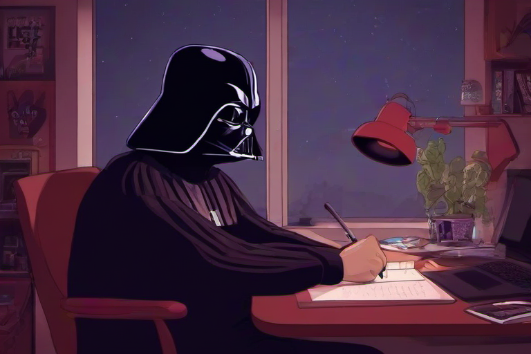 <lora:PE_LofiHipHop:0.8> PELofiHipHop,sitting at desk,
darth vader