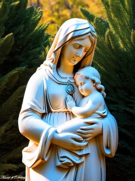 stone stature of mother mary with jesus <lora:talesofthegraveyard:1>