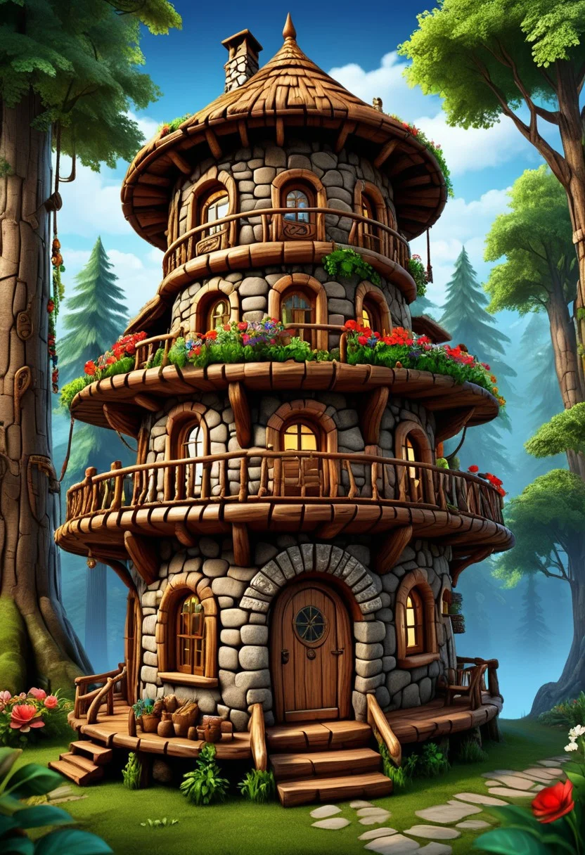 Tribal style, high quality, masterpiece, forest scene, cute 3 storey stone round house, lots of windows, chimneys, flowers at the front, night time <lora:extremely_detailed:0.4> extremely detailed <lora:BorkStyle:0.8> Jed-brk <lora:CS3:0.8> Cyberspace, Digital Cyberspace theme, ((created by glowing magical energy in cyberspace)), Indigenous, ethnic, traditional patterns, bold, natural colors, highly detailed
