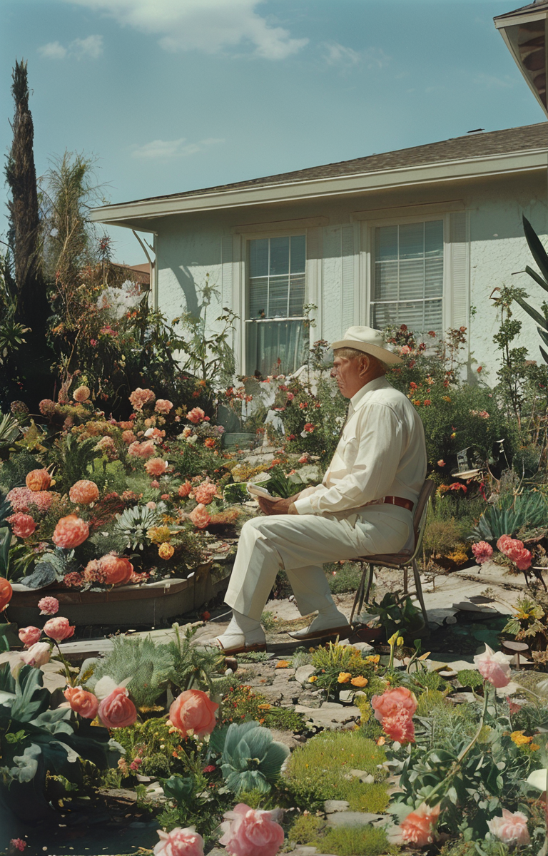 masterpiece,best quality,<lora:tbh157-sdxl:1>,illustration,style of  Larry Sultan, garden