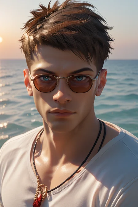 score_9, score_8_up, score_7_up, score_6_up
<lora:DmCDante:0.8>
DmCDante, 1boy, short hair, brown hair, blue eyes, looking at viewer, posing on a luxury yacht, wearing a crisp white shirt and sunglasses, blue ocean all around, sun-kissed skin, relaxed yet sophisticated vibe