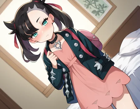 score_9, score_8_up, score_7_up, source_anime,
pokemonmarnie, <lora:pokemon-marnie-ponyxl-lora-nochekaiser:1>
pokemonmarnie, aqua eyes, asymmetrical bangs, asymmetrical hair, black hair, hair ribbon, long hair, red ribbon, ribbon, twintails,
backpack, bag, black choker, black jacket, choker, dress, earrings, jacket, jewelry, long sleeves, open clothes, pink bag, pink dress,
indoors, bed, bed room, on side, blush, drunk,
looking at viewer, cowboy shot, dutch angle,