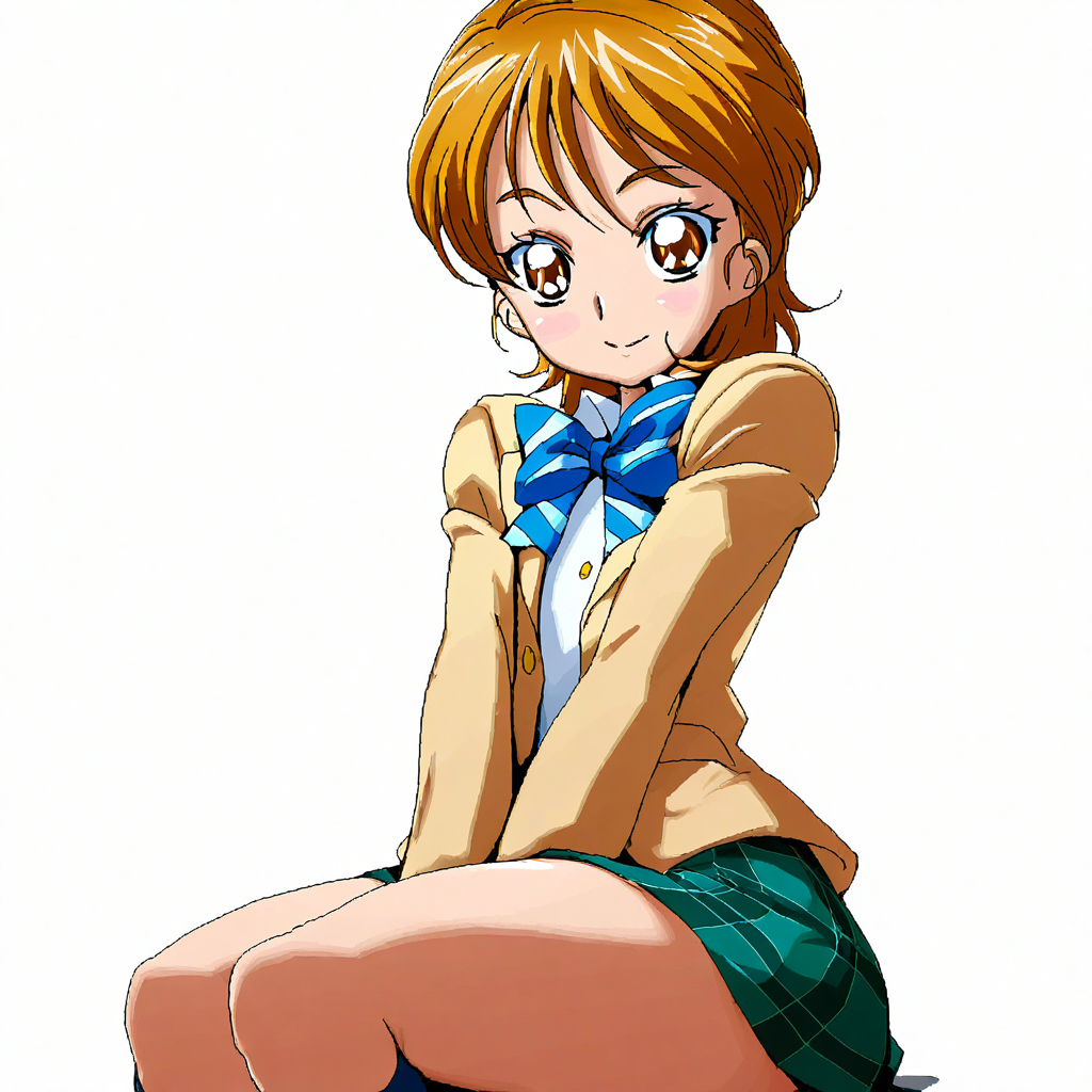 masterpiece, best quality, amazing quality, very aesthetic, absurdres,  (3d:0.4), limited palette, 
<lora:isu:1>,  break
futari wa precure, misumi nagisa, 1girl, solo, blazer, blue bow, bow, bowtie, brown eyes, brown hair, brown jacket, jacket, oekaki, plaid, school uniform, short hair, sitting, smile, solo, striped bow, striped bowtie, striped clothes, verone gakuin school uniform,