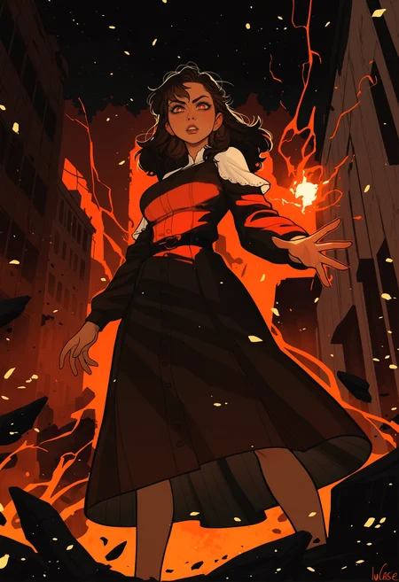 masterpiece, amazing quality, night, INCASE Style, Enchanting Eyes, 1girl, Jesse Faden (Control), eerie office, floating debris, red glow from The Hiss, outstretched hand using telekinesis, intense stare, dramatic low-angle shot, lighting,