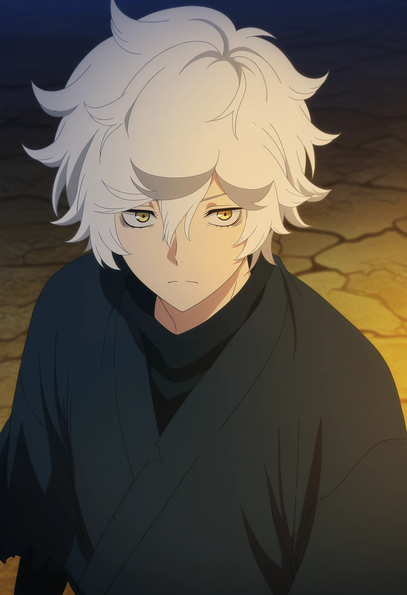 masterpiece, best quality, intricate details, anime screencap, , ,, 1boy, solo, male focus, <lora:gabimaru_jigokuraku_ilxl:0.94>, gabimaru_jigokuraku, white hair, yellow eyes, hair between eyes, short hair, messy hair, , ,