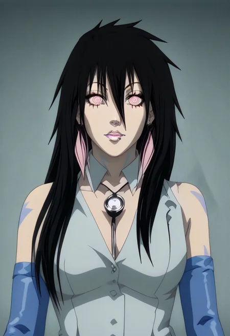long hair,high heels, tassel earrings, pink multicolored hair, black hair,long hair,fami \(chainsaw man\), fami, 1girl, pink eyes, triangle_earrings, moles_under_eye, elbow gloves, long hair, sclera, eye, black hair, long hair ringed pupils,ringed pupils,lipstick,,PALE PINK AND BLACK HAIR,PINK eyes, orange eyes,, hair between eyes, medium hair,RINGED PUPILS,,nurse unifrom,latex shoulder gloves,medical mask,elbow gloves,thigh highs,doctor stethoscope,ayameMashiba,black hair,long hair,blue eyes,facial mouth piercing,body tattoos