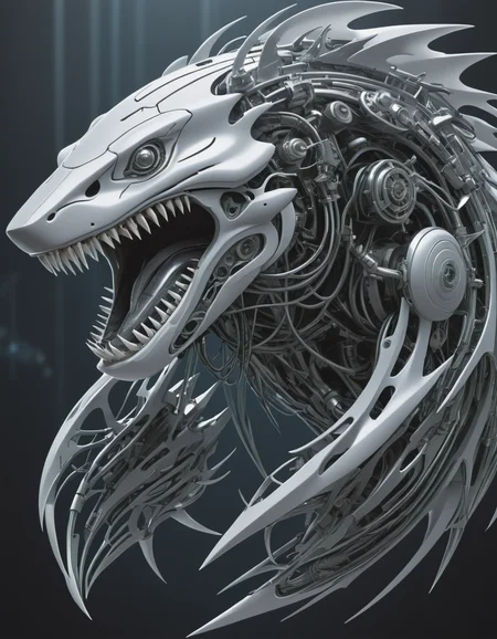 biomechanical style In a world where technology and nature intertwine seamlessly, there exists an enchanting creature - biomechanical great white shark. This magnificent amphibian blends advanced cybernetics with organic beauty, embodying the harmony between man-made marvels and natural wonders, under water with a reef in the background, style of HR Giger and Yasushi Nirasawa, . blend of organic and mechanical elements, futuristic, cybernetic, detailed, intricate