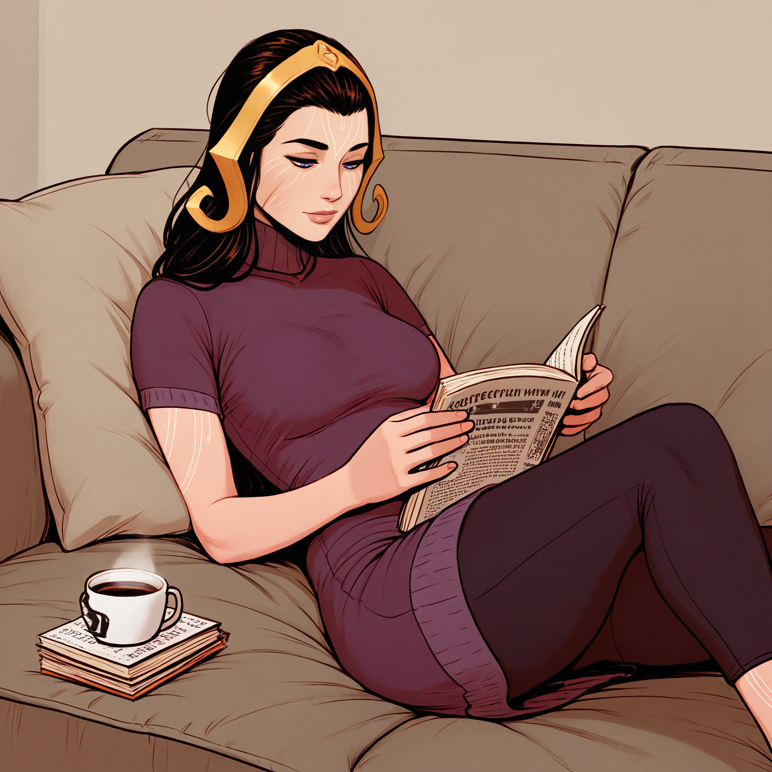 safe, masterpiece, very aesthetic, 1girl, liliana vess, mature female, markings, face markings, turtleneck, leggings, sofa, reading, coffee, relaxing, reclining
<lora:LilianaVess-MTG_NAIXL_v10-000016:0.8>